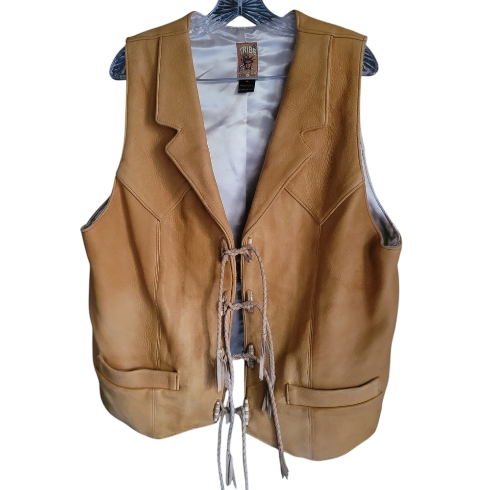 TRIBE‎ America Mens Leather Vest Size 45 Made in USA